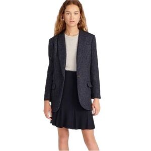 J Crew Alfie Blazer English Wool Herringbone Single-button Navy Blue Size 0P